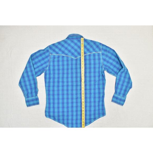 Wrangler 20X Men's Blue Plaid Western Snap Shirt Regular Size M Pearl Snap - Picture 6 of 8